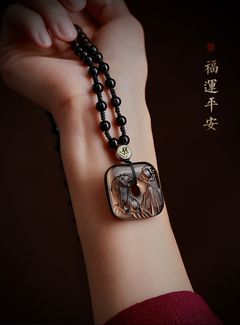 易明居鸣虎赐瑞项链黑曜石2022年虎年本命佛吊坠冰种老坑料种子字彩眼