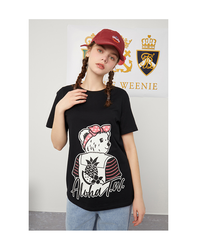 teenieweenie小熊卡通短袖圆领t恤女夏季新款女t恤ttra216621w黑色160