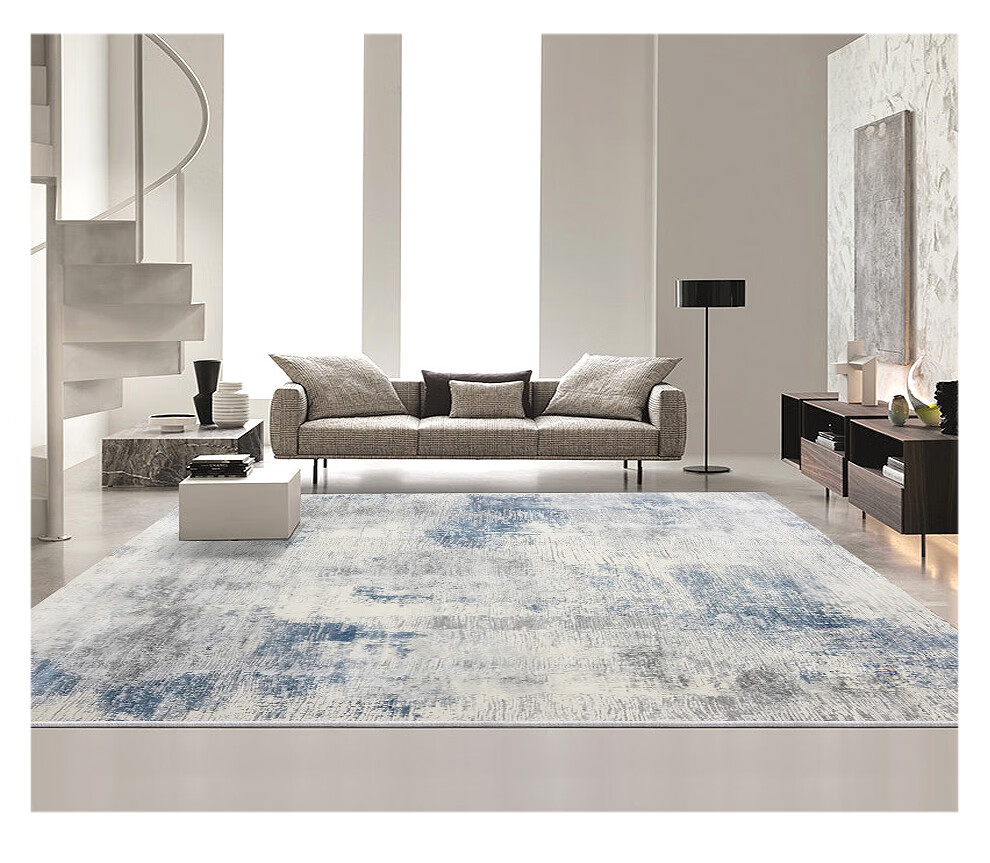 港泰土耳其进口地毯灰蓝色北欧风现代简约轻奢美式别墅客厅卧室床边毯