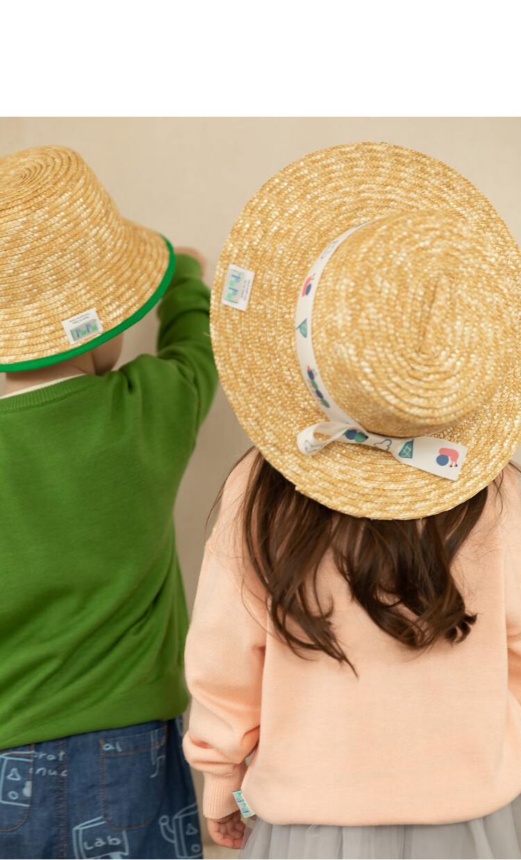 papa爬爬春季草帽新款女童外出郊游用洋气时髦百搭可爱帽子浅卡其色帽