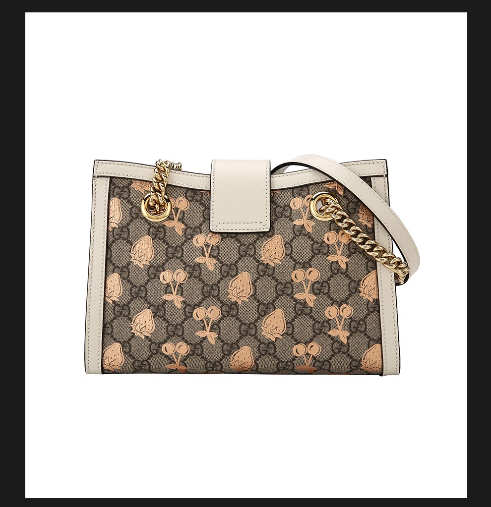 gucci古驰女包padlock系列浆果印花小号托特包白色