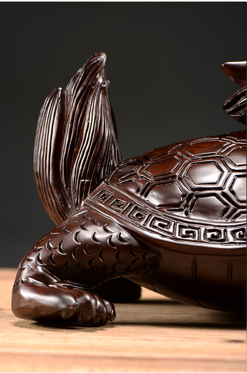 仙莱阁精雕木雕龙龟摆件客厅家居装饰龙头龟实木商务店铺开业办公室