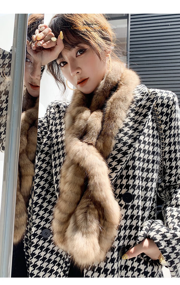 法国轻奢紫貂皮草围巾女春秋貂毛水貂围脖女毛领子毛毛保暖多功能礼盒