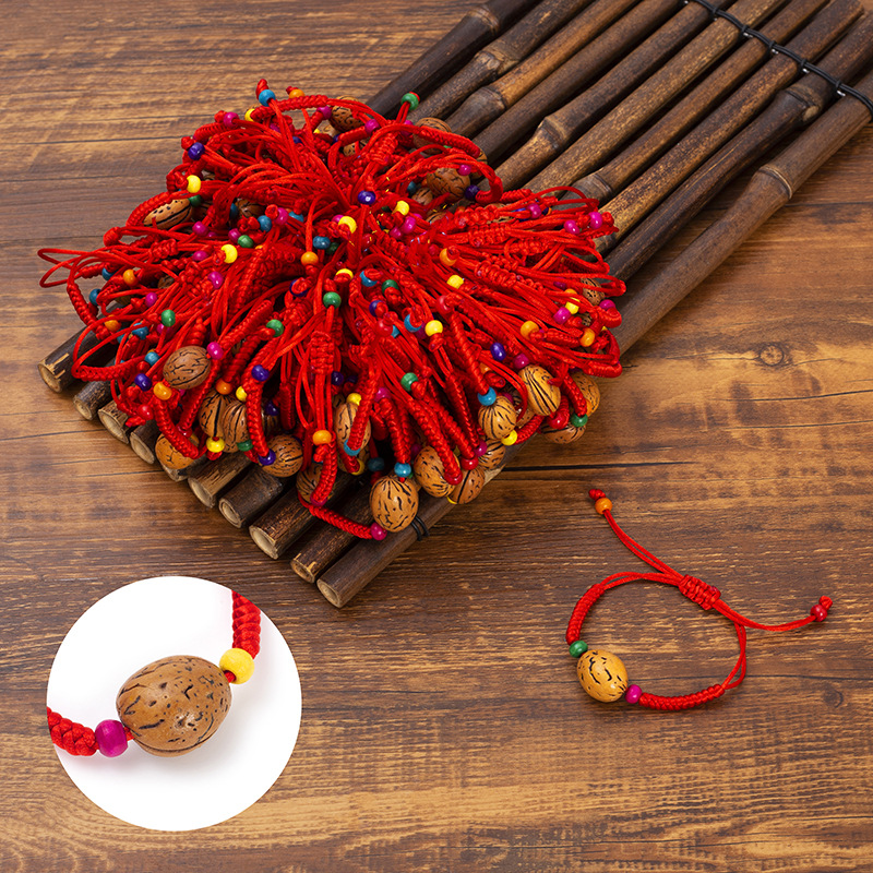 手工编织红绳桃核手链情侣宝宝转运珠金刚结手绳金刚结桃篮手链