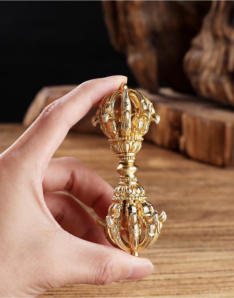 纯铜加厚九股金刚杵尼泊尔工艺品密宗法器雕刻莲花藏式降魔杵摆件 铜