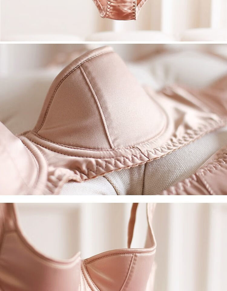 深v迷你杯薄款棉半杯 性感光面简约复古内衣套装 黑色 38c/85c【图片