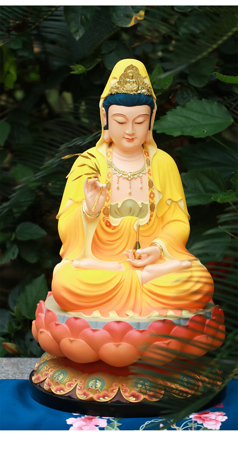 家用树脂西方三圣坐莲花汉白玉南海观世音菩萨像 纯素白衣树脂观音 高