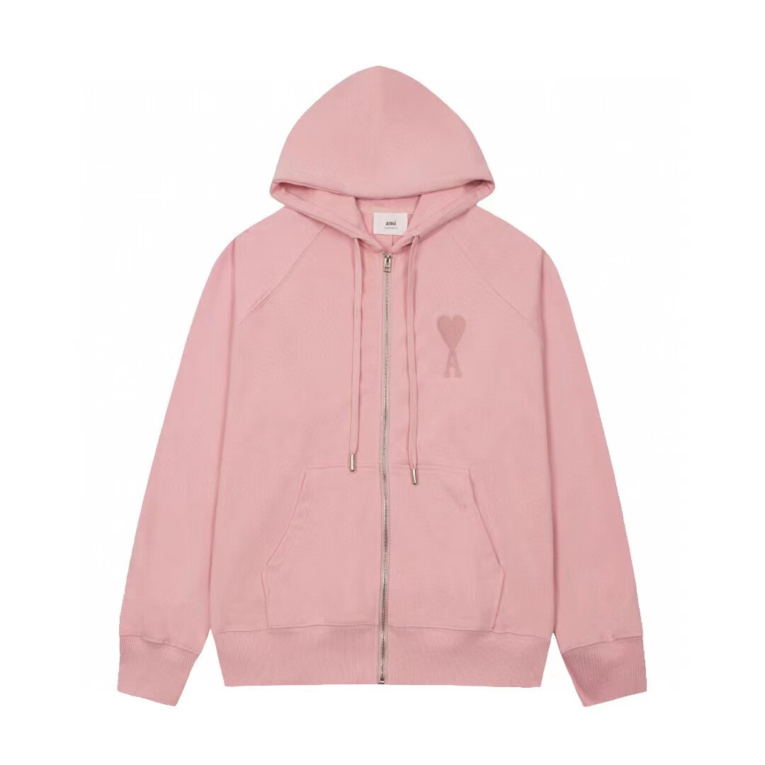 ami马卡龙卫衣ami连帽外套女杏色2022秋冬新款马卡龙色潮牌情侣同款