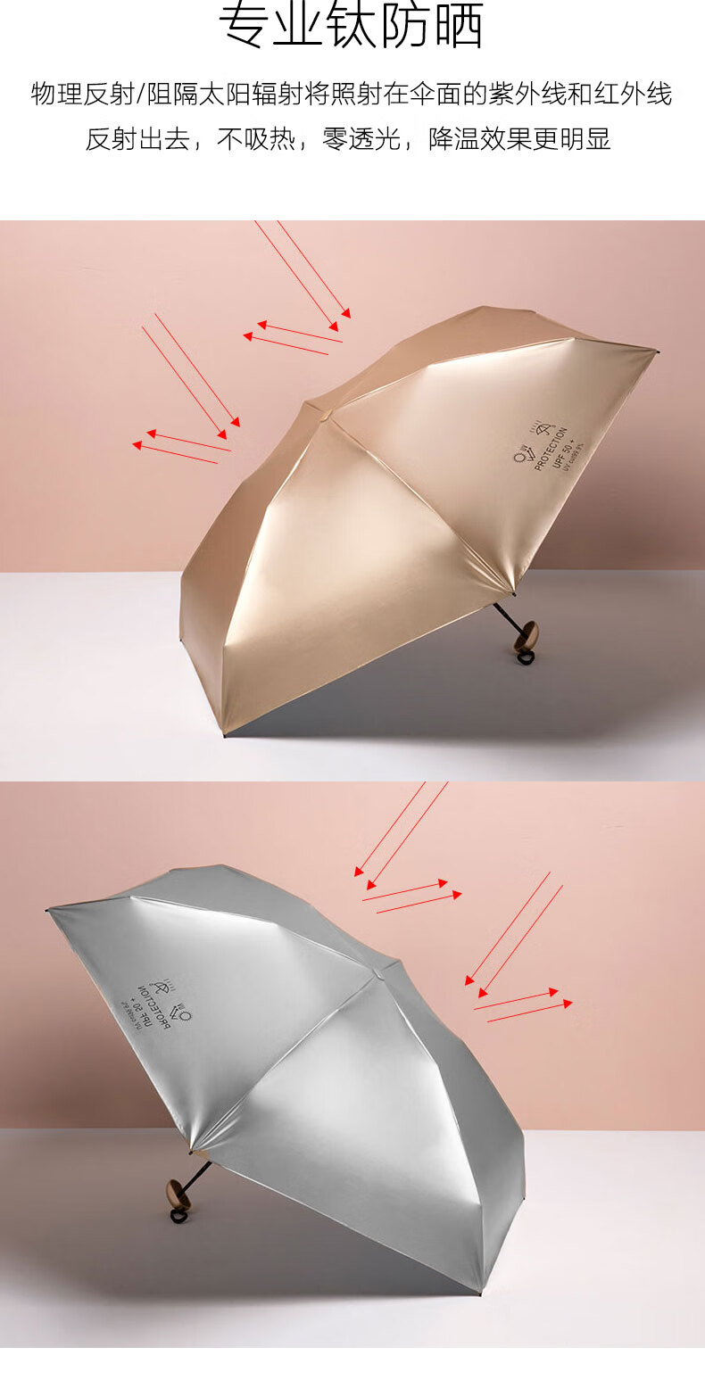 14cm掌心伞钛金防晒防紫外线太阳伞小巧便携银胶降温遮阳伞女黑胶晴