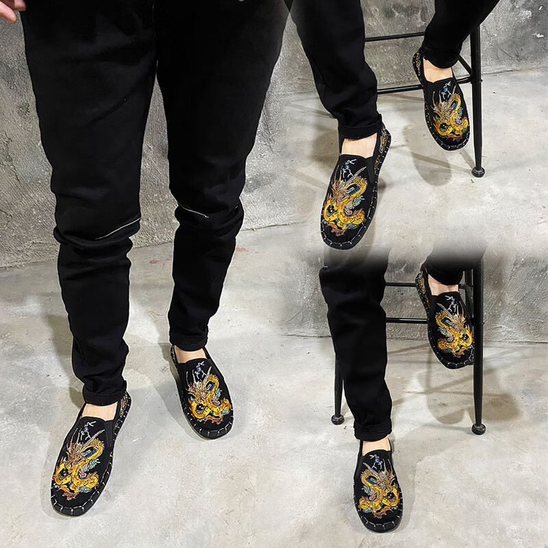 宇将军同款豆豆鞋 社会人手工老北京布鞋男牛筋底刺绣花韩版国风豆豆