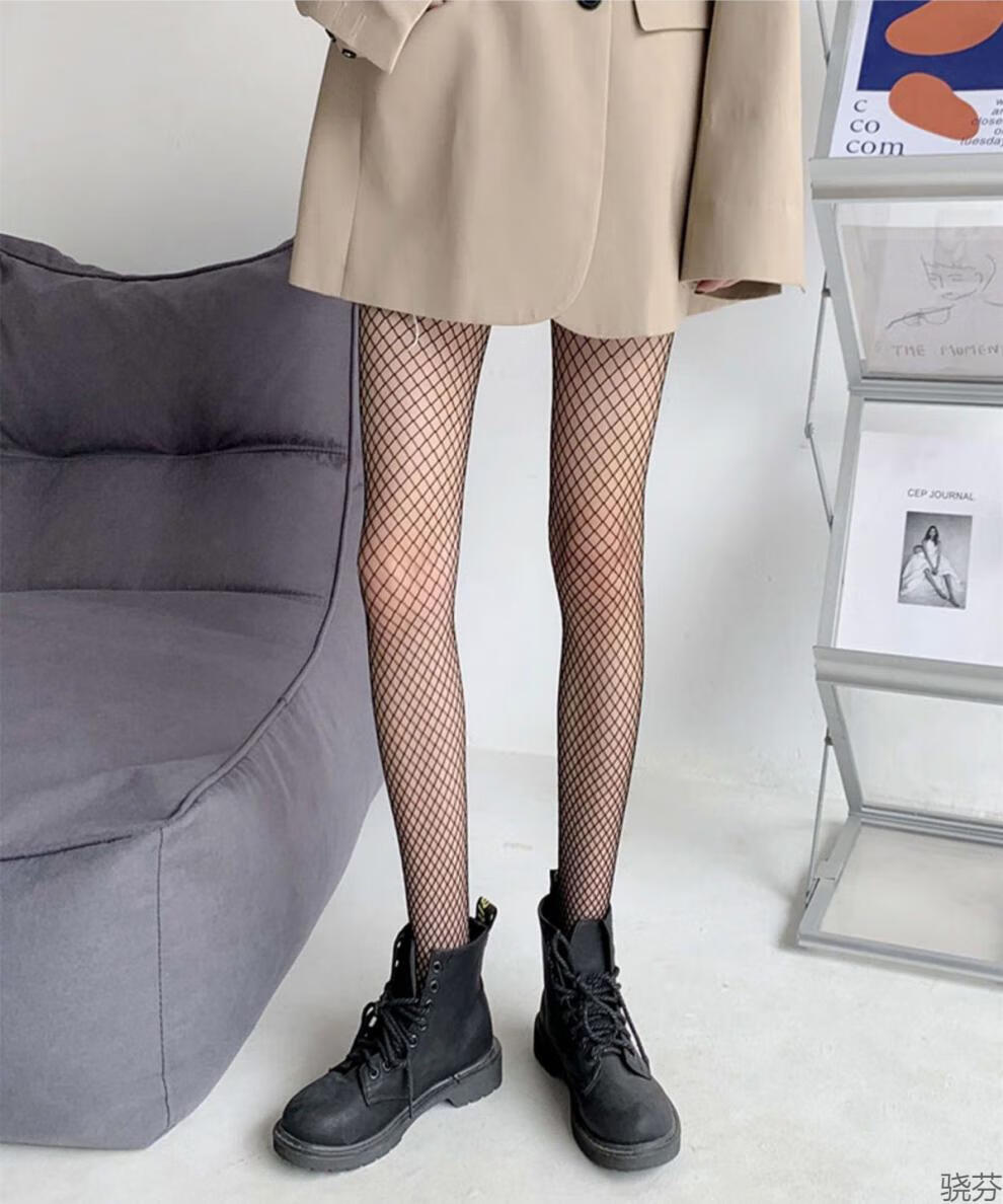 黑色渔网袜女薄款ins潮性感连裤袜秋季镂空jk黑丝袜网格丝袜大网1条装