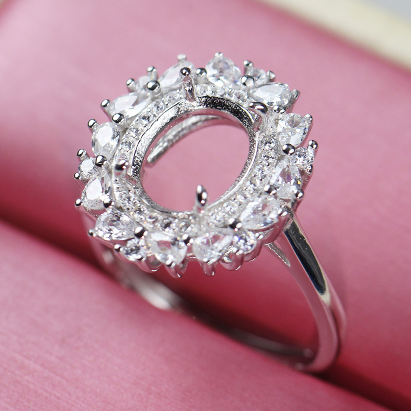 椭圆形8x10宝石戒托戒指托架空托女925银手工diy镶嵌活口椭圆形8x10