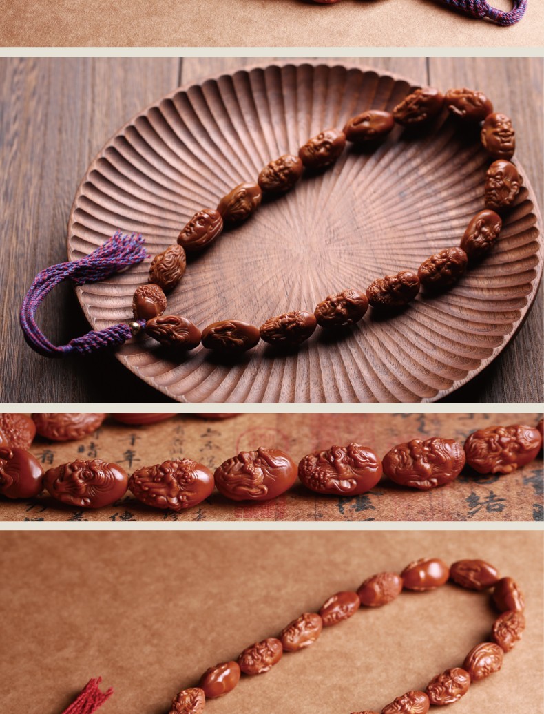 妙聚福橄榄核十八罗汉单面手持手串橄榄胡核雕佛珠手链男女款图片色