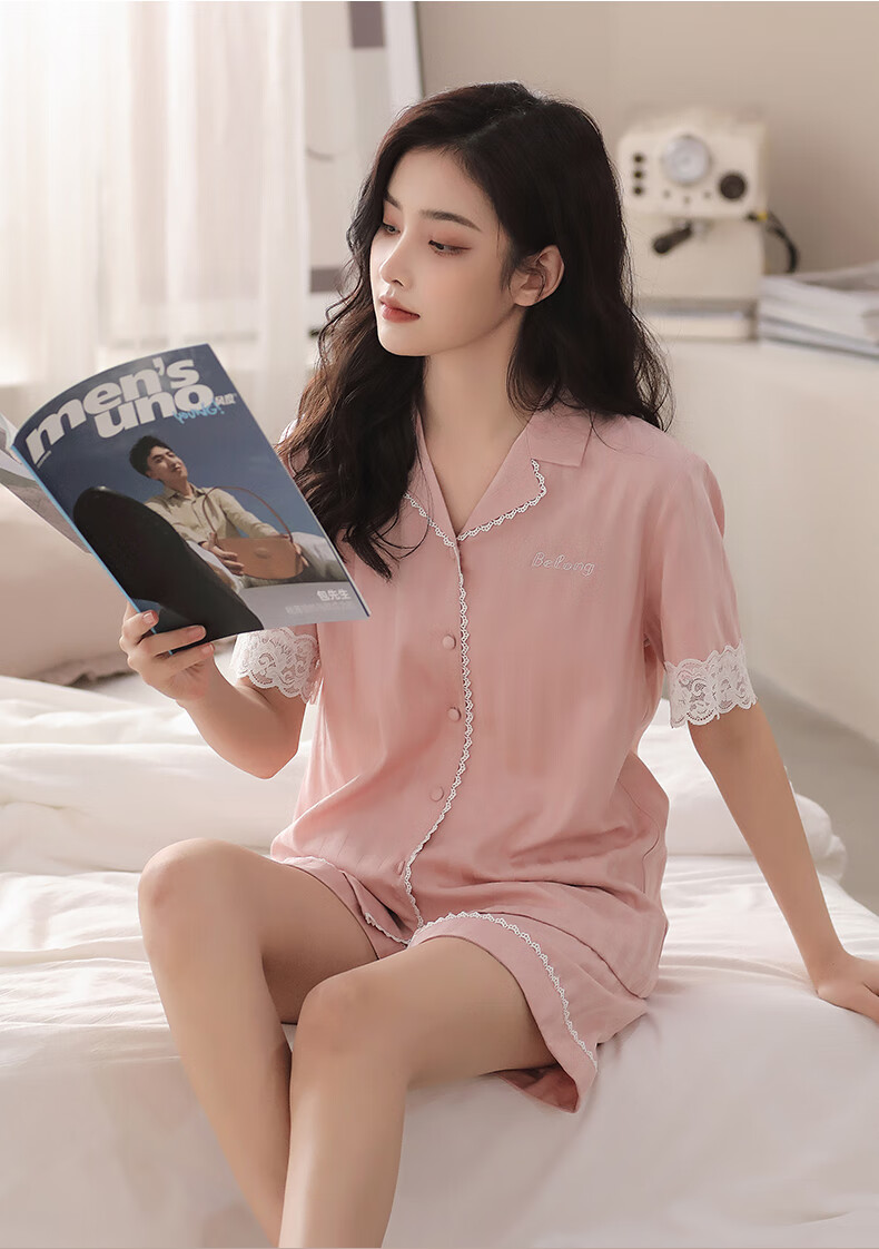 花丛丽影fiarady睡衣女夏款高级感短袖短裤套装2022年夏季贡缎女士