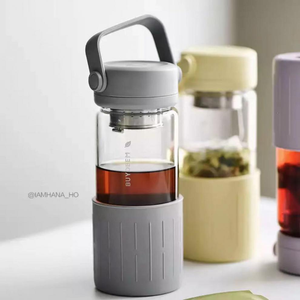 茶水分离玻璃泡茶杯小资白领车载硅胶隔热便携杯 鹅仔黄【图片 价格