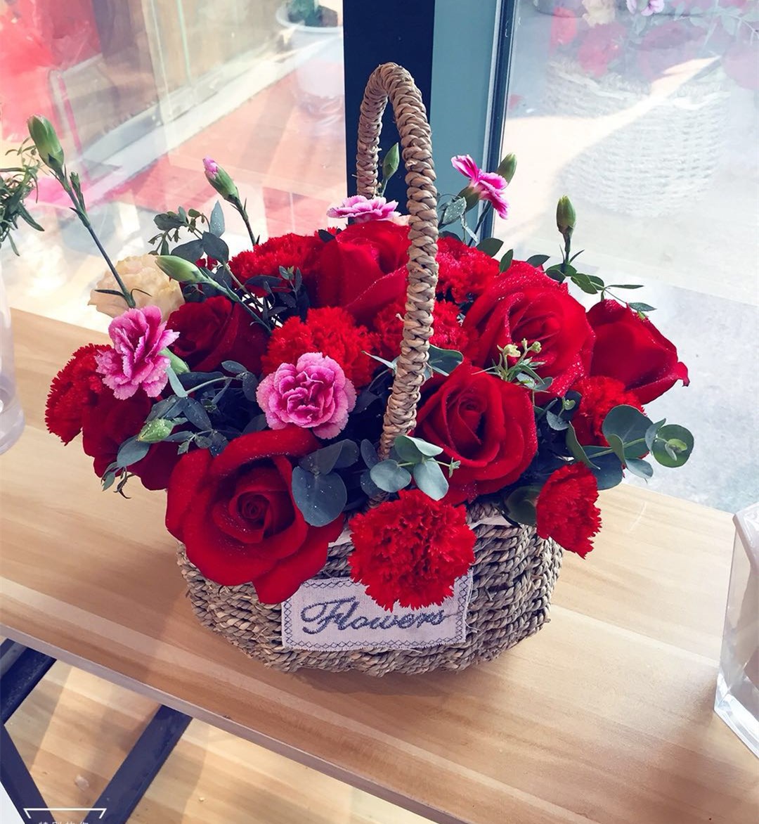母亲节520鲜花无锡鲜花同城速递 精致韩式小花篮 生日礼物 520鲜花