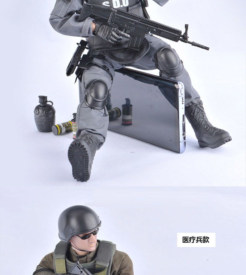 兵人模型军人可动人偶飞虎队特种兵特警儿童玩具士兵伤兵i2