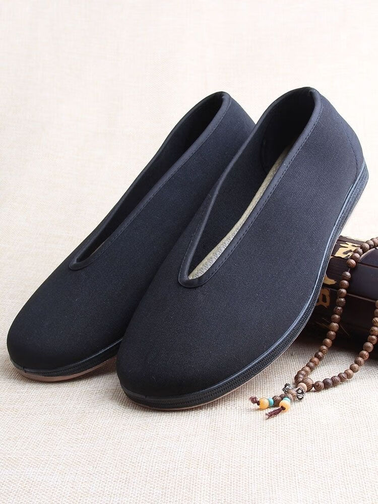 剪口布鞋相声布鞋尖口老布鞋男防滑耐磨老北京圆口布鞋亚麻鞋垫中老年