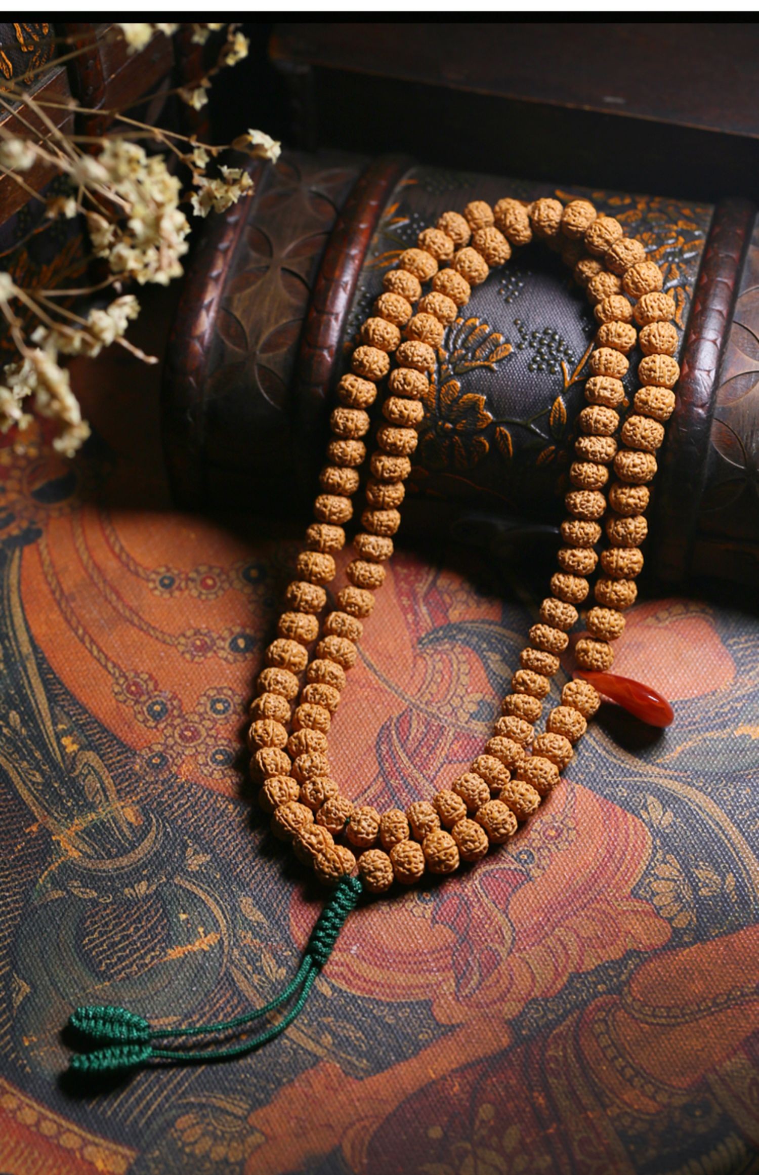 珠缘景翠 六瓣小金刚菩提子手串 天然原籽爆肉龙纹南红玛瑙佛珠手链文