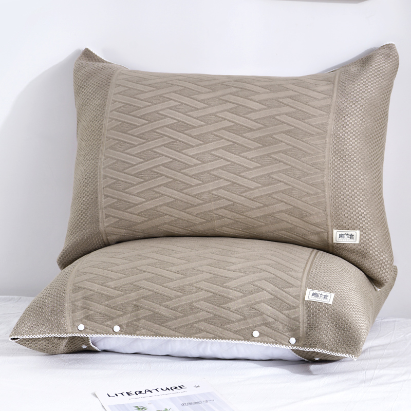恒源祥夏天冰丝凉感竹纤维按扣枕套一对纱布卡扣欧式半包裹固定防滑