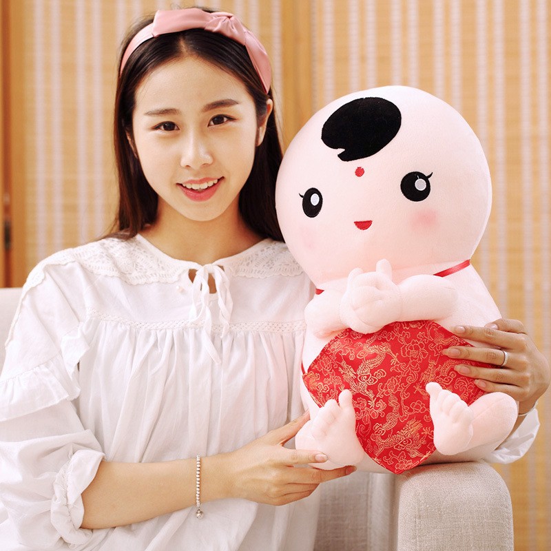定制布绒坊民族风瓷娃娃毛绒玩具婚庆压床公仔结婚礼物送女生男款40cm