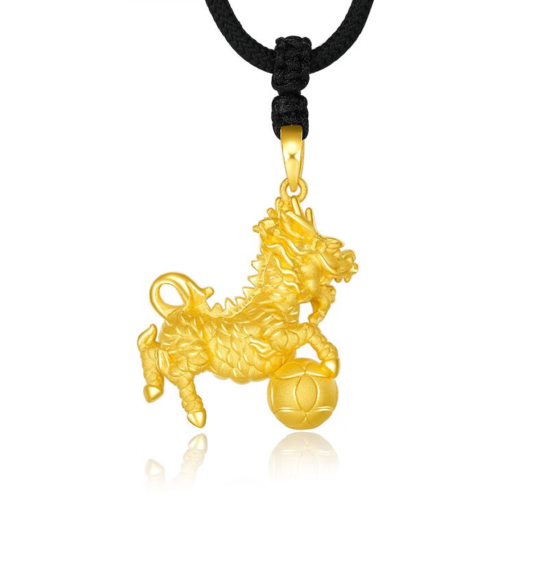 麒麟戏珠黄金麒麟吊坠男士金项链999足金转运珠金麒麟3d硬金骐麟金