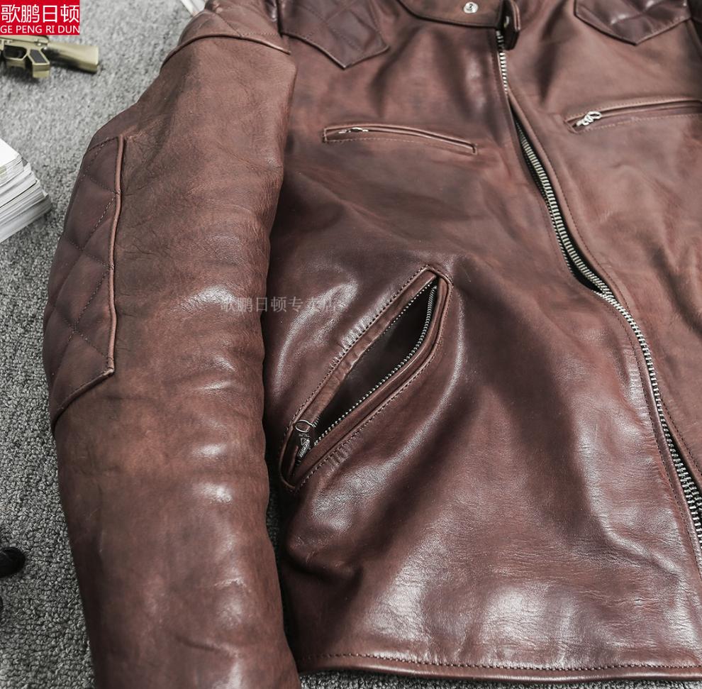 马皮皮衣男皮夹克贝澜机车皮衣男油蜡马皮小贝同款美式复古皮夹克秋冬