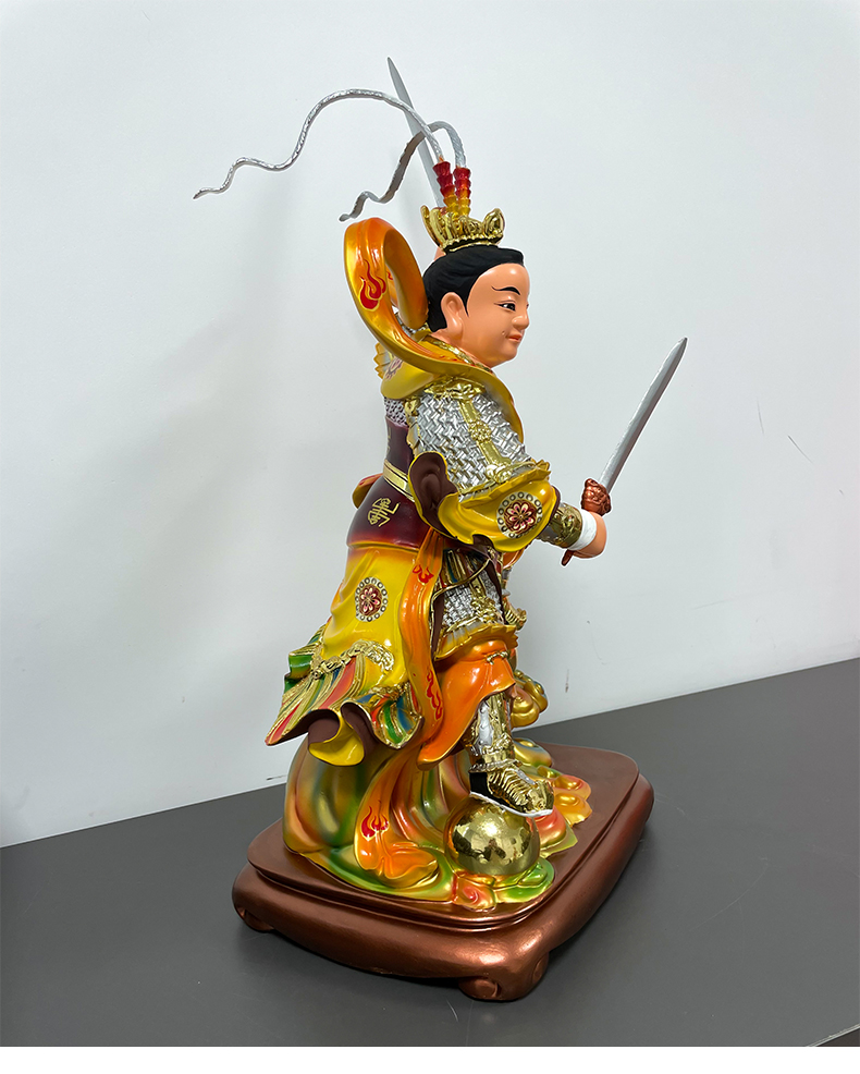 三漫陀树脂彩绘金吒木吒神像摆件哪咤三太子中坛元帅道教供奉佛像