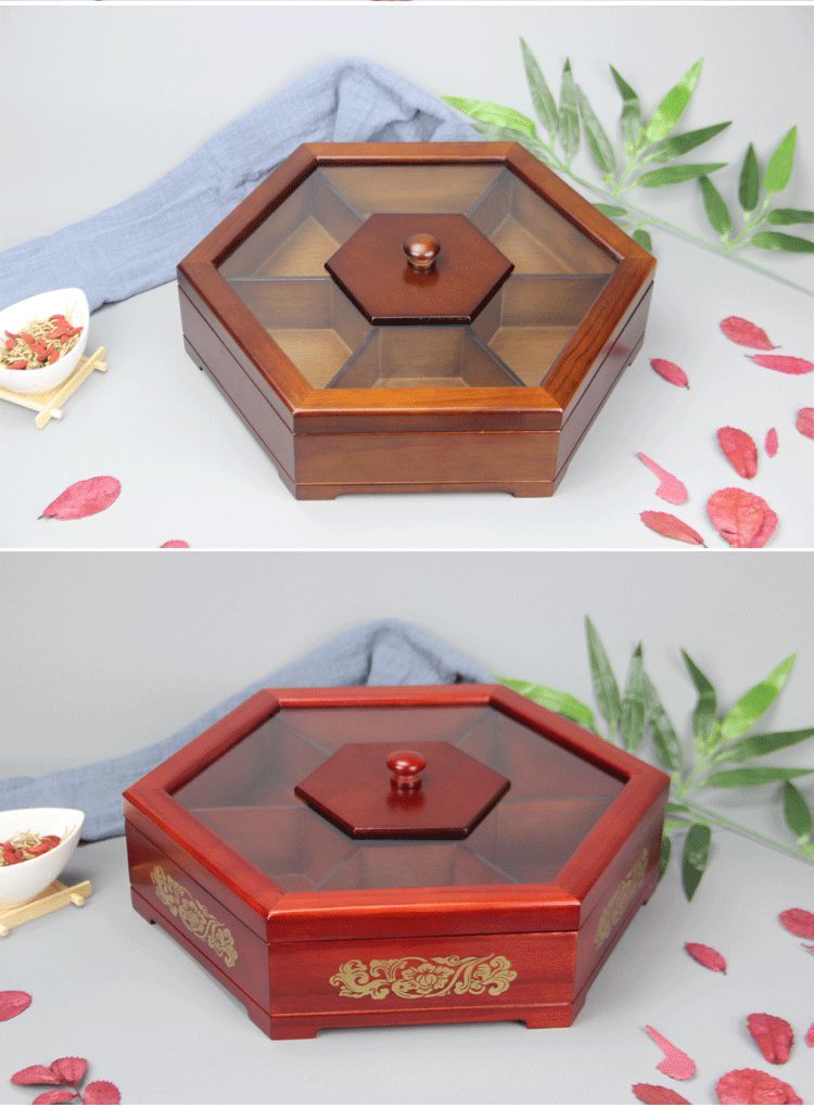 实木分格双层带盖干果盒子创意瓜子零食坚果盒客厅家用干果盘定制胡桃