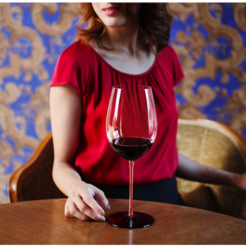 奥地利进口红黑领结波尔多勃艮第手工红酒杯香槟杯黑杆波尔多860ml