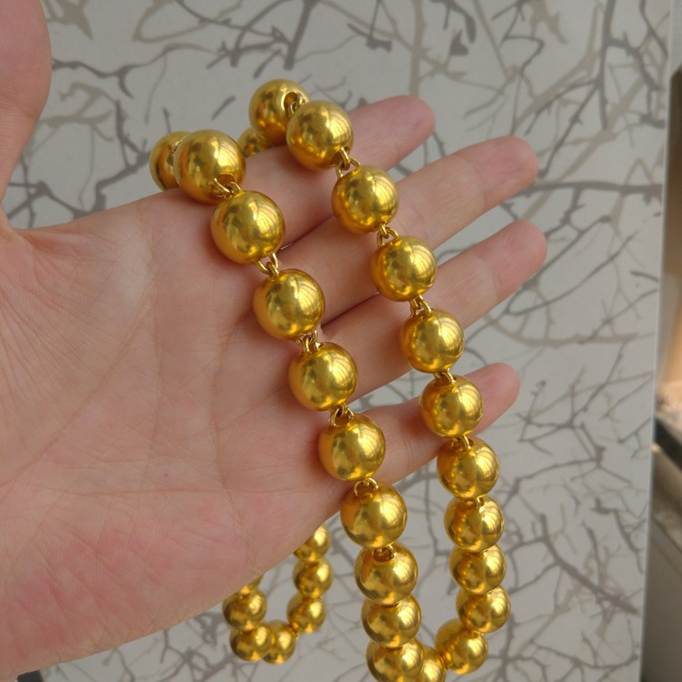 老凤凰同款包银项链男光面佛珠大金链子情侣款珠金项链空心不掉色bj2