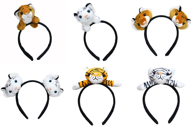 发箍超萌卡通动物造型头饰表演拍照老虎耳朵发卡虎年头箍圆耳朵蝴蝶结