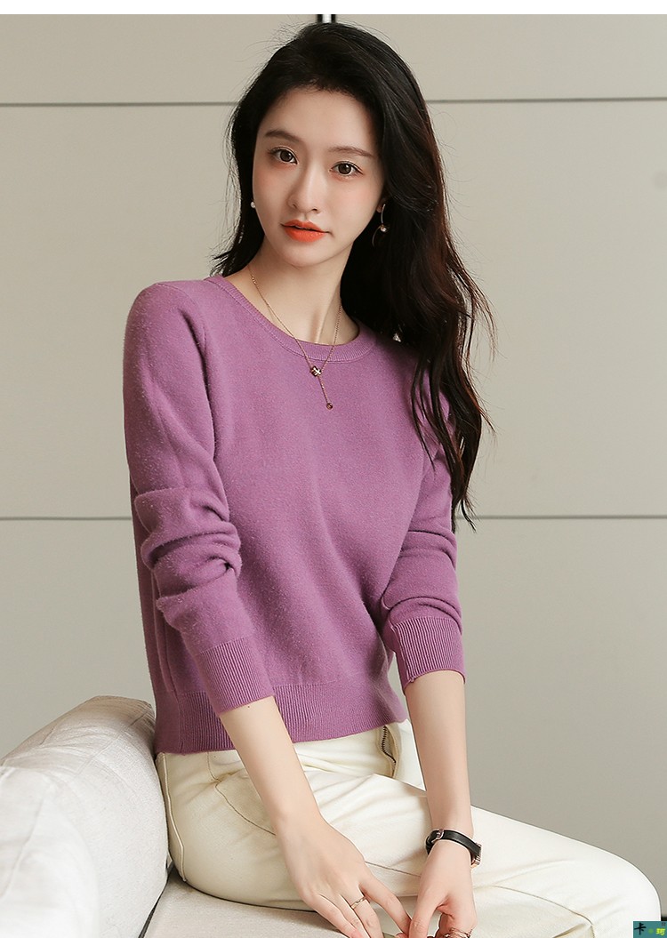 冬季绒毛一体打底保暖毛衣女圆领短款百搭纯色长袖针织衫今年流行毛线