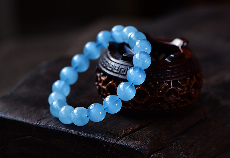 旭元天然强猫眼海蓝宝手链男女款蓝水晶转运手串优质款珠径约98mm重约