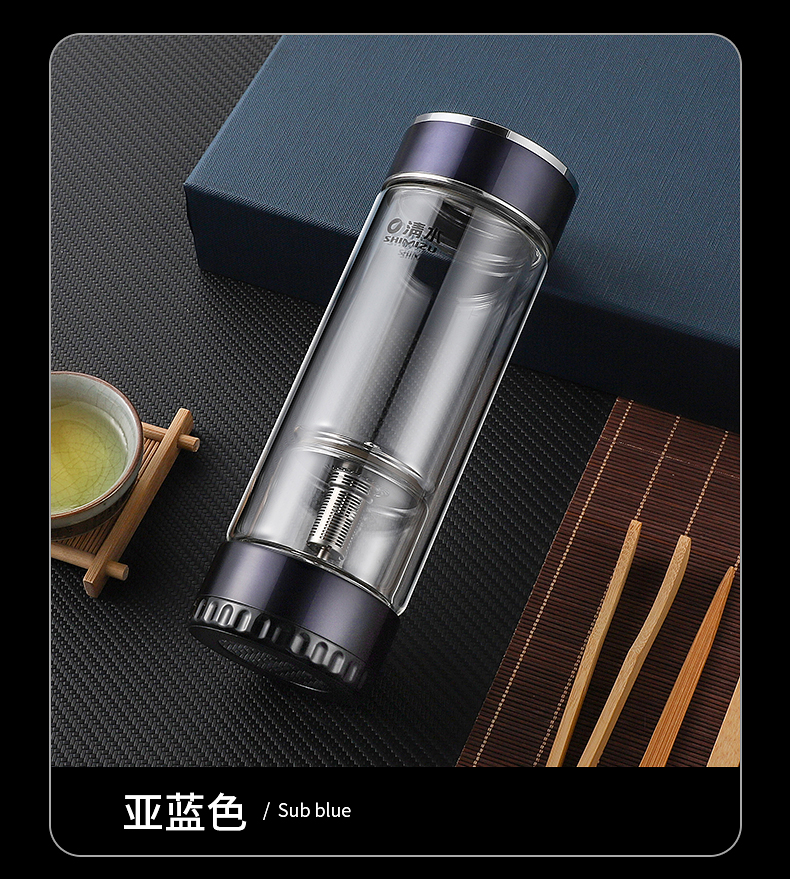 清水茶水分离茶杯过滤透明个人专用水杯子男士商务双层玻璃杯钢本色