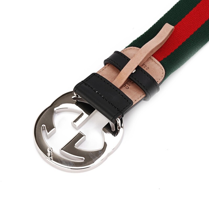 gucci古驰皮带奢侈品酷奇双g红绿标带帆布配皮男士腰带送男友古琦礼物