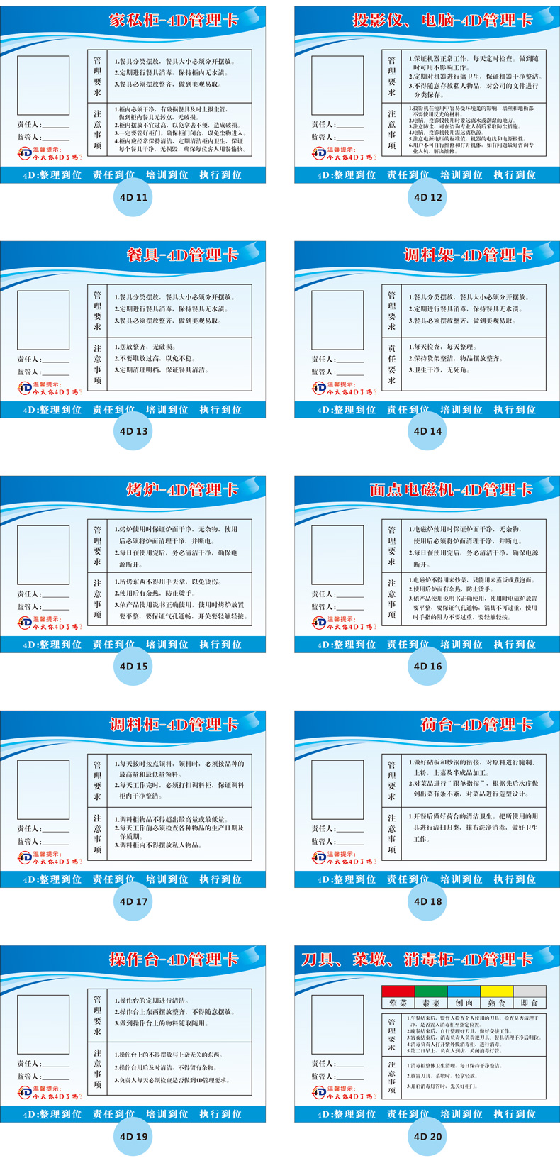 鹿凌青餐厅厨房4d管理卡标识牌全套学校幼儿园餐饮标示酒店饭店卫生