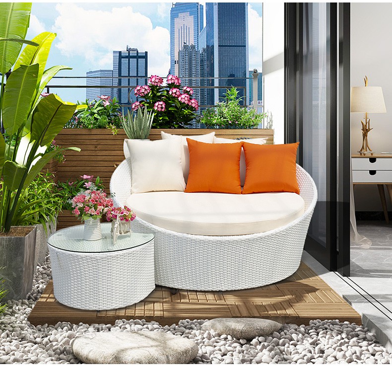 鑫事顺圆床北欧户外躺床别墅露台藤编半圆床客厅卧室阳台圆形沙发床