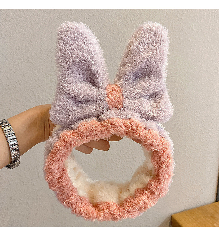 蝴蝶结毛绒发带男女款纯色宽边头饰洗脸敷面膜发饰可爱发箍化妆束发带