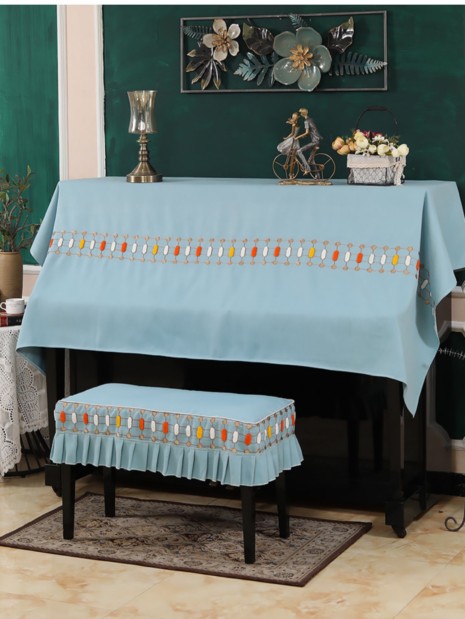 新款北欧钢琴罩半罩简约现代钢琴布盖布卡通儿童琴罩防尘全罩北欧灰