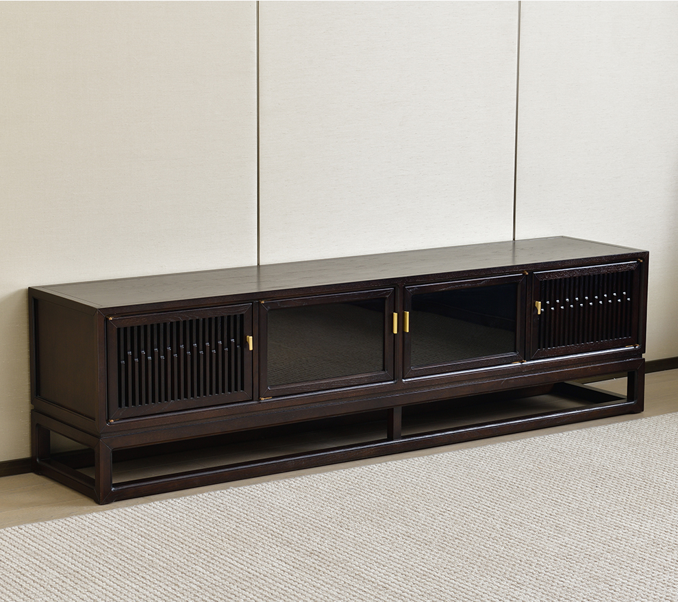 弘麦新中式电视柜禅意实木客厅落地电视机柜储物柜民宿摆台家具可定制