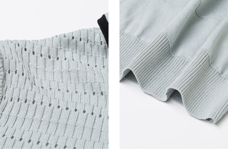 娜尔思冰水蓝曲珠纱喇叭袖针织衫女夏季款透气修身舒适上衣 淡孔雀蓝