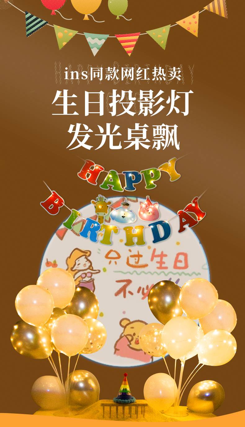 生日投影灯ins网红ins生日快乐装饰投影仪氛围灯光拍照道具背景场景