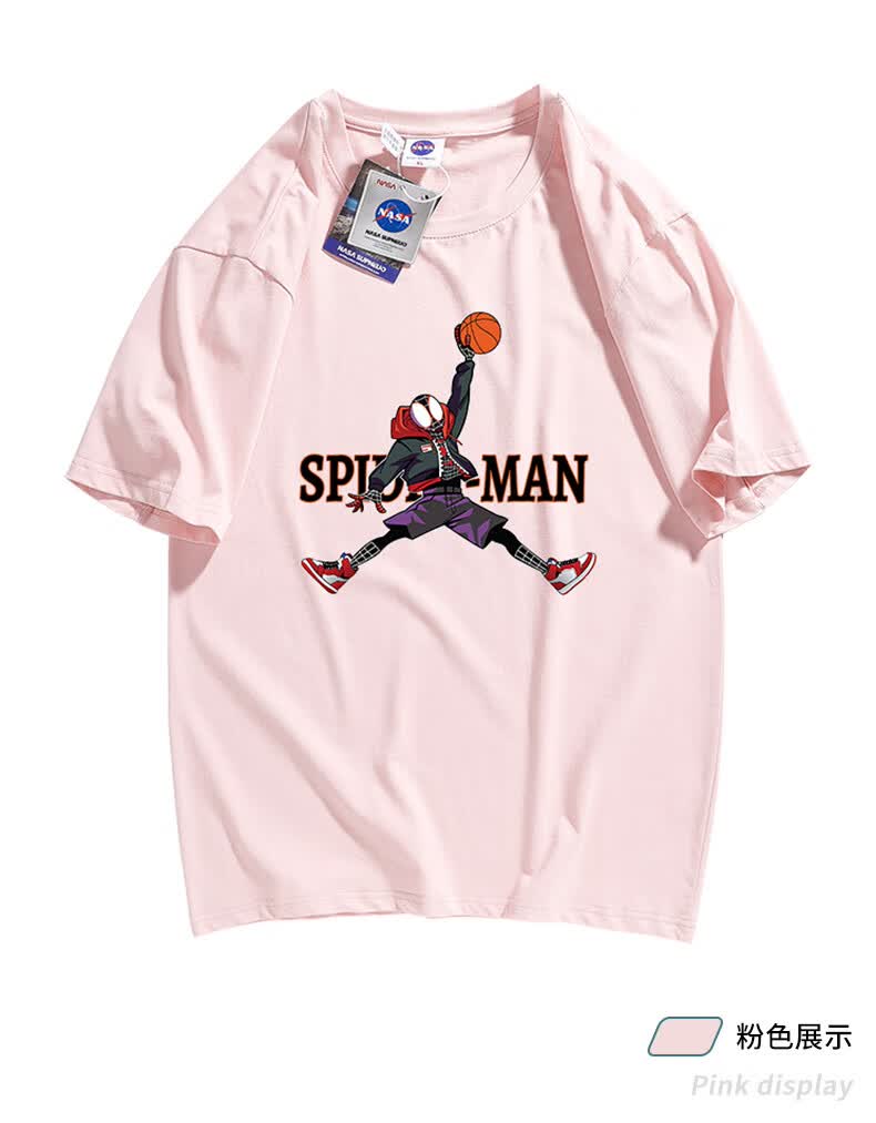漫威nasa联名短袖t恤男女2022新款夏季蜘蛛侠潮流欧美篮球衣服宇匠 黑