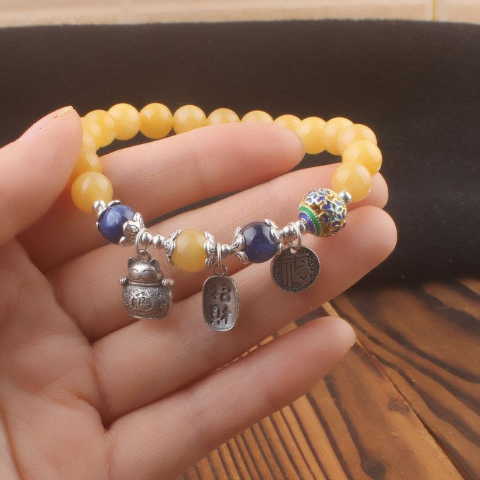 萃镶楼台湾老料橘子石手链情侣节日礼物情人节生日礼物 纯橘子石款108