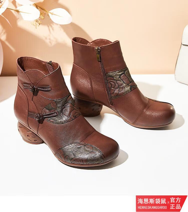意大利海恩斯袋鼠国际轻奢品牌女鞋真皮时尚民族风百搭印花复古设计