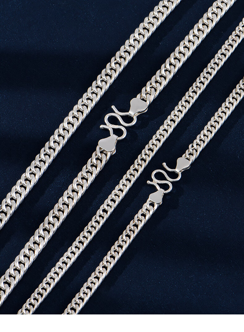项链男潮999银锁骨链男士小众设计感马鞭链侧身粗嘻哈990银55cm长75mm