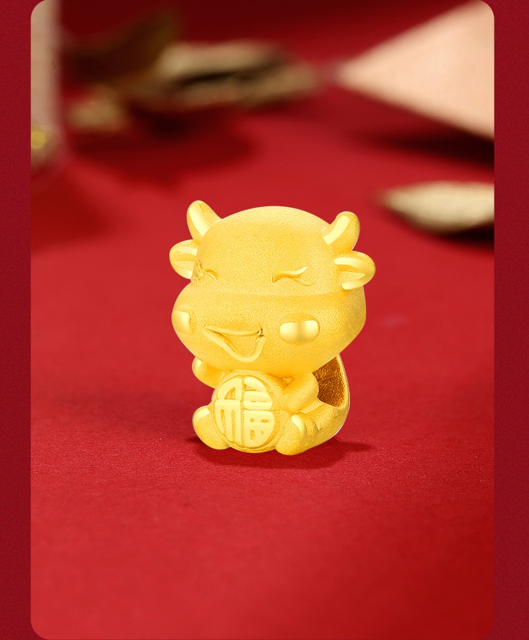 老凤凰母节礼物黄金转运珠999足金福字小金牛手串红绳手链足金手链女