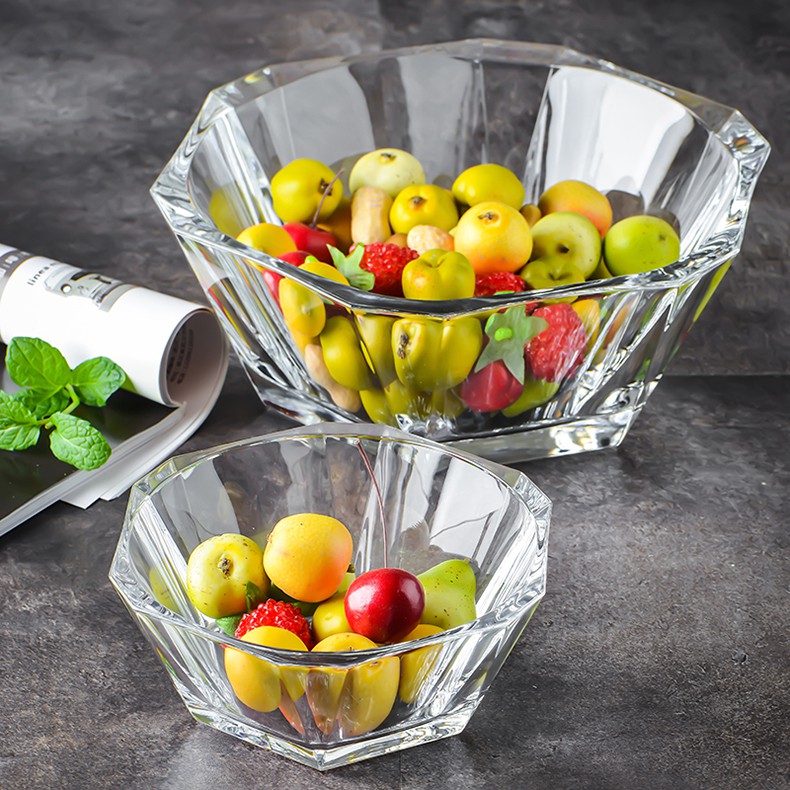 水果碗玻璃无铅水晶玻璃沙拉碗面膜碗饭碗水果盘小果盆大餐盘小号菱形