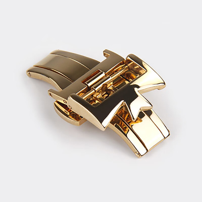 钟表配件 代用江诗丹顿表扣 皮带折叠扣 316精钢蝴蝶双按扣 金色 18mm